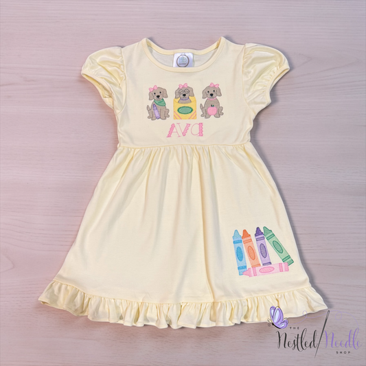 Girl Personalized Back to School Puppies Dress