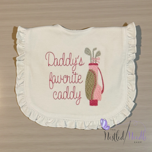 Girl Golf Themed Ruffle Baby Bib & Burp Cloth Set