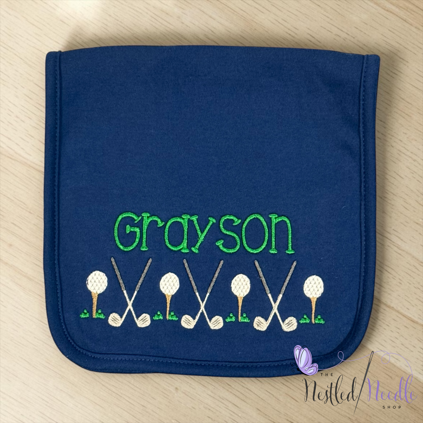 Boy Golf Themed Baby Bib & Burp Cloth Set