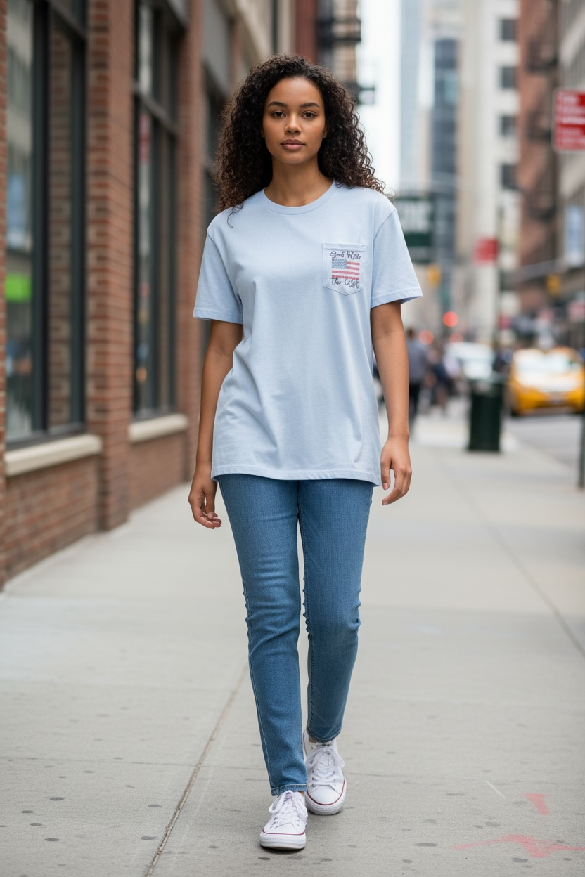 Women's Patriotic American Flag Pocket Tee