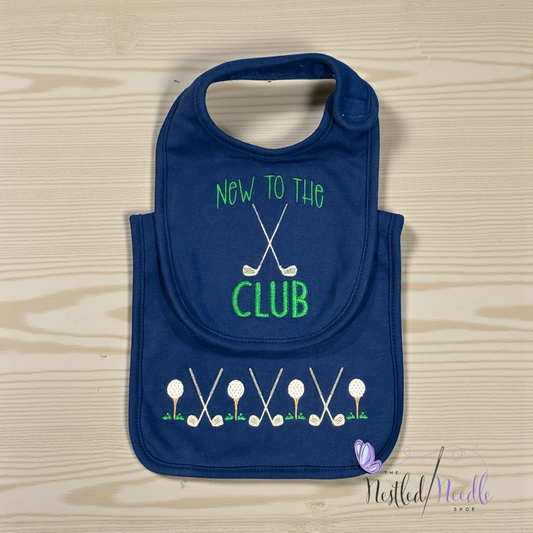 Boy Golf Themed Baby Bib & Burp Cloth Set