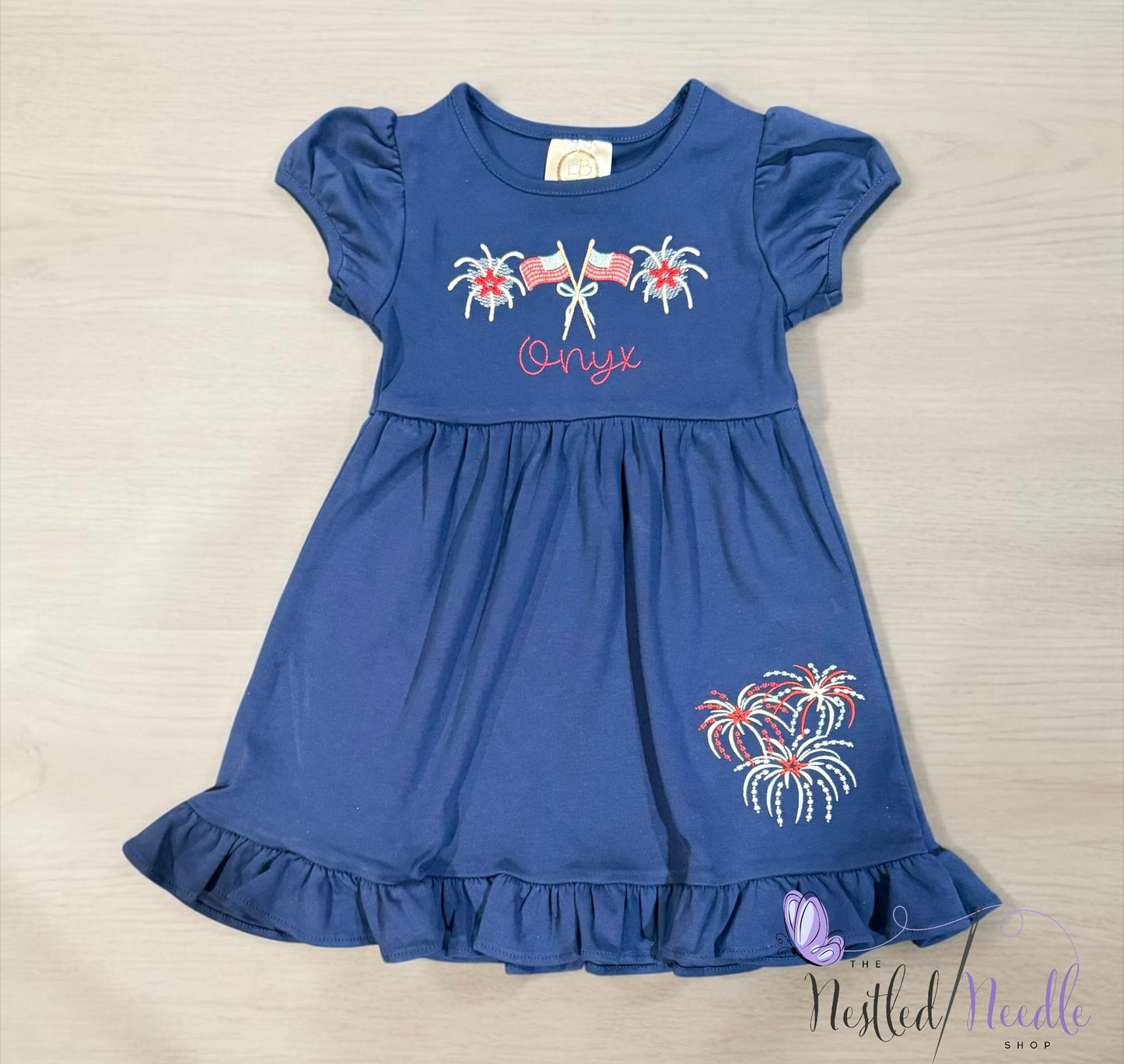 Girl Personalized Patriotic SS Ruffle Dress