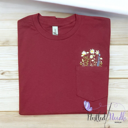 Women's Daisies & Flowers Monogrammed Pocket Tee