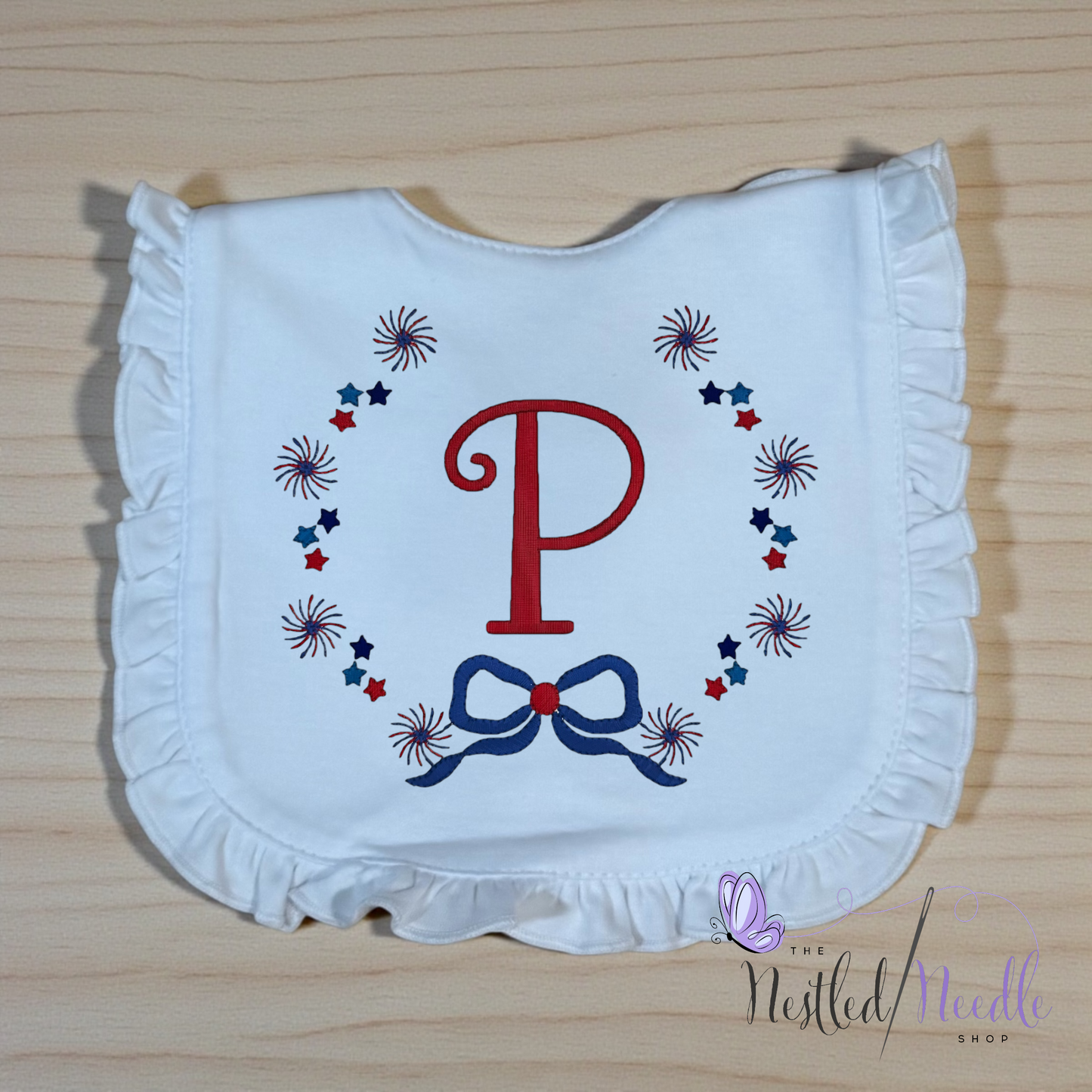 Girl Patriotic Personalized Ruffle Baby Bib