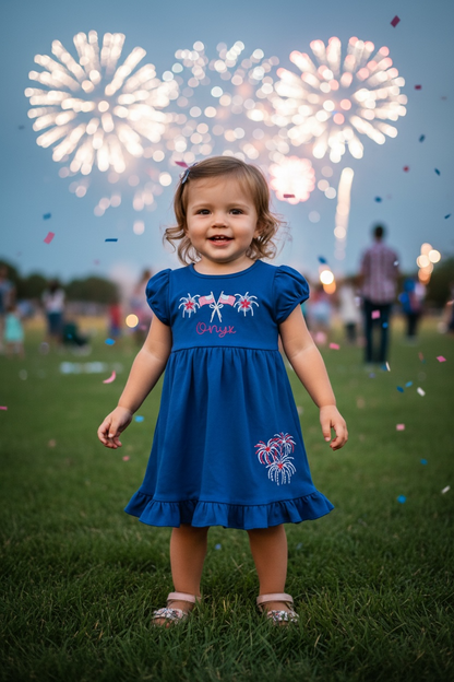 Girl Personalized Patriotic SS Ruffle Dress