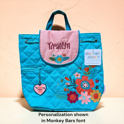 Stephen Joseph TURQUOISE FLORAL Quilted Backpack