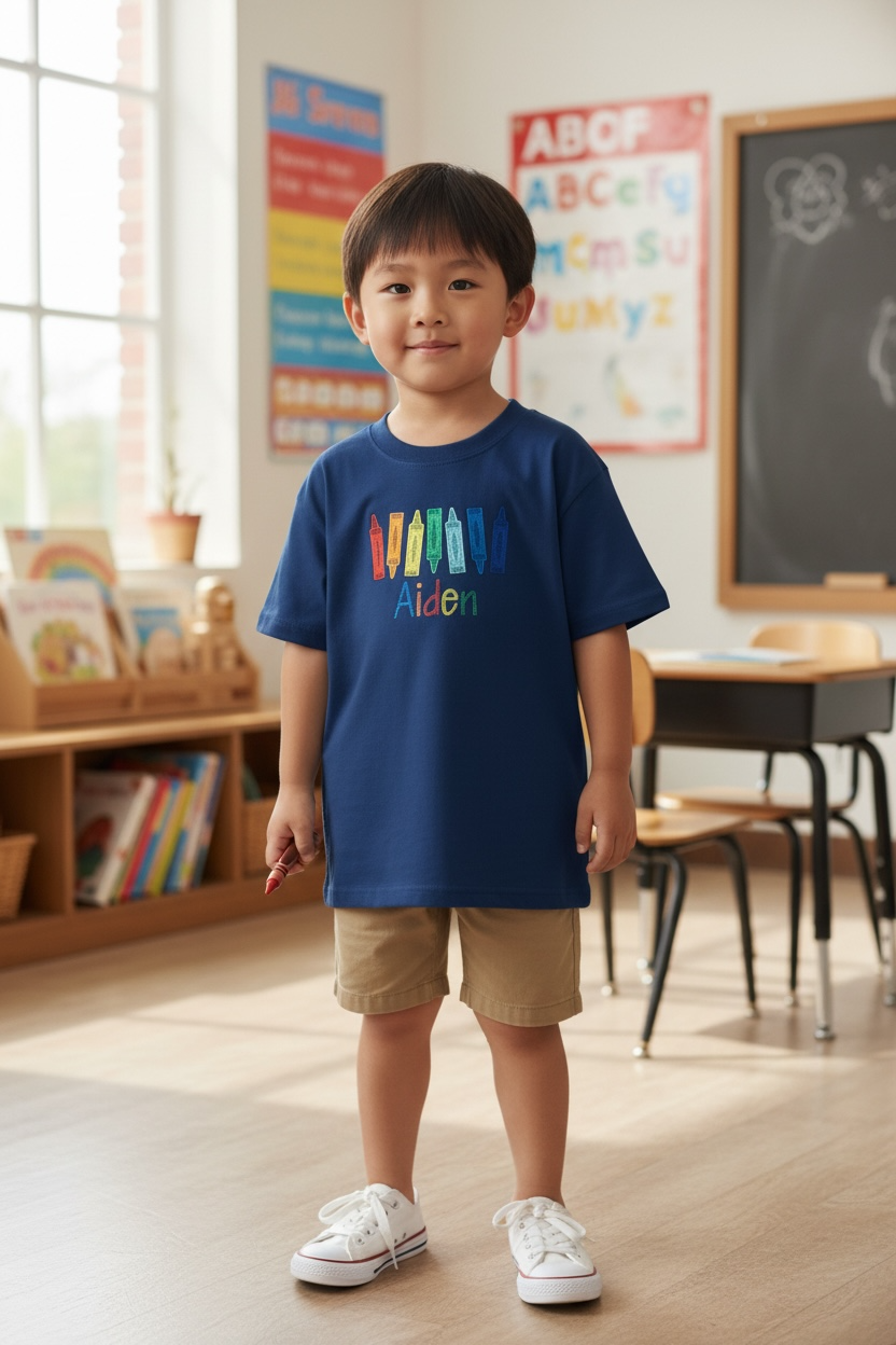 Boy Personalized Row of Crayons Shirt