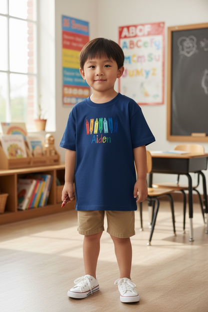 Boy Personalized Row of Crayons Shirt
