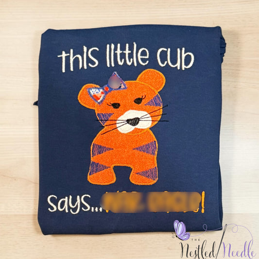 Girl Navy TIGER Appliqué Embroidered Top