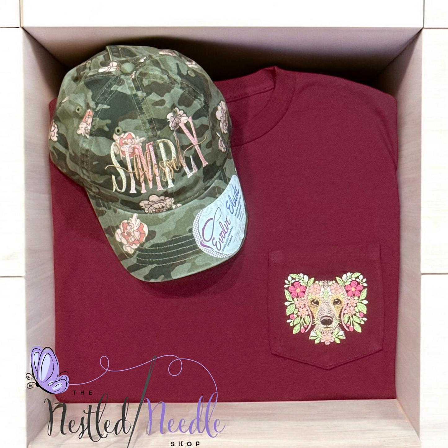Women's Floral Dog Pocket Tee (Choose BREED!)