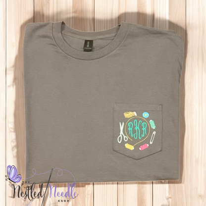 Women's Sewing Themed Monogrammed Pocket Tee