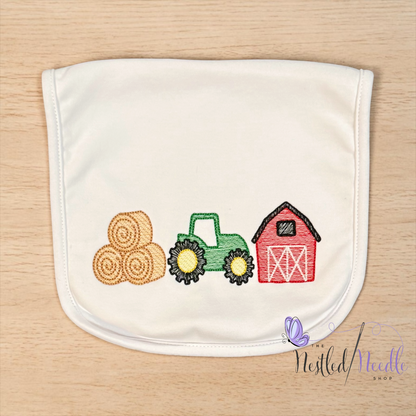 Boy Farm Themed Baby Bib & Burp Cloth Set