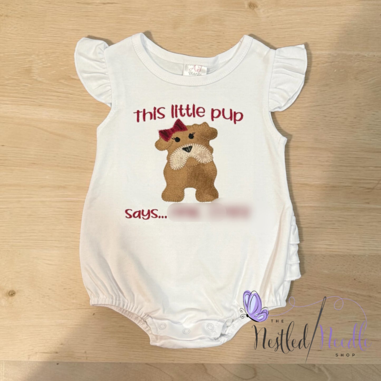 Girl Brown BULLDOG Appliqué Embroidered Top