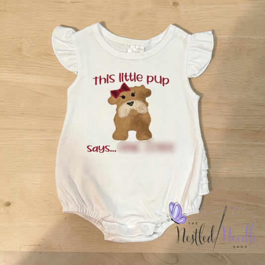 Girl Brown BULLDOG Appliqué Embroidered Top