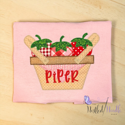 Girl Personalized Strawberry Basket Appliqué