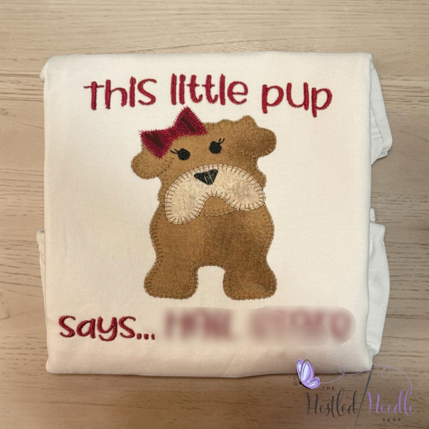 Girl Brown BULLDOG Appliqué Embroidered Top