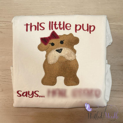 Girl Brown BULLDOG Appliqué Embroidered Top