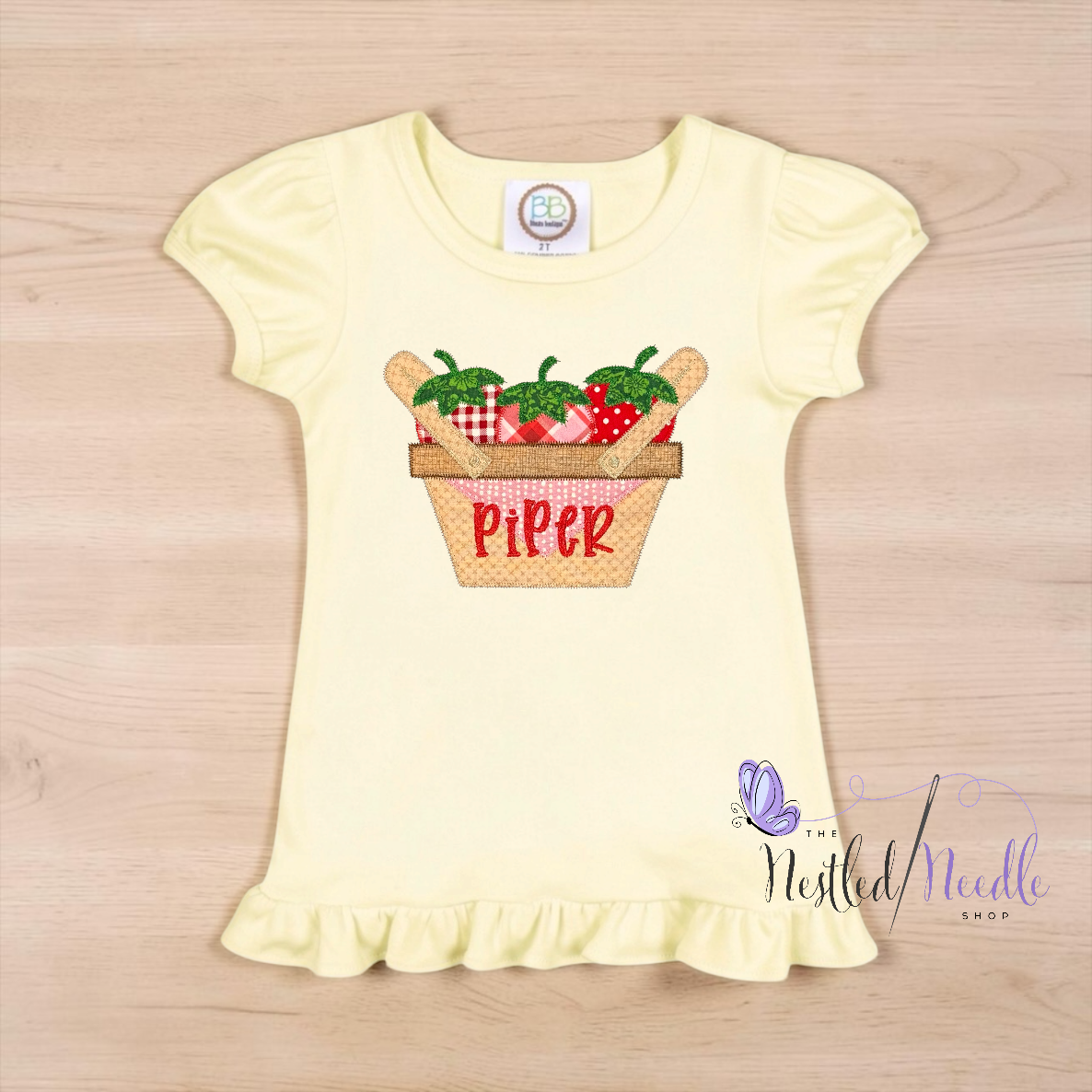 Girl Personalized Strawberry Basket Appliqué