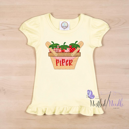 Girl Personalized Strawberry Basket Appliqué