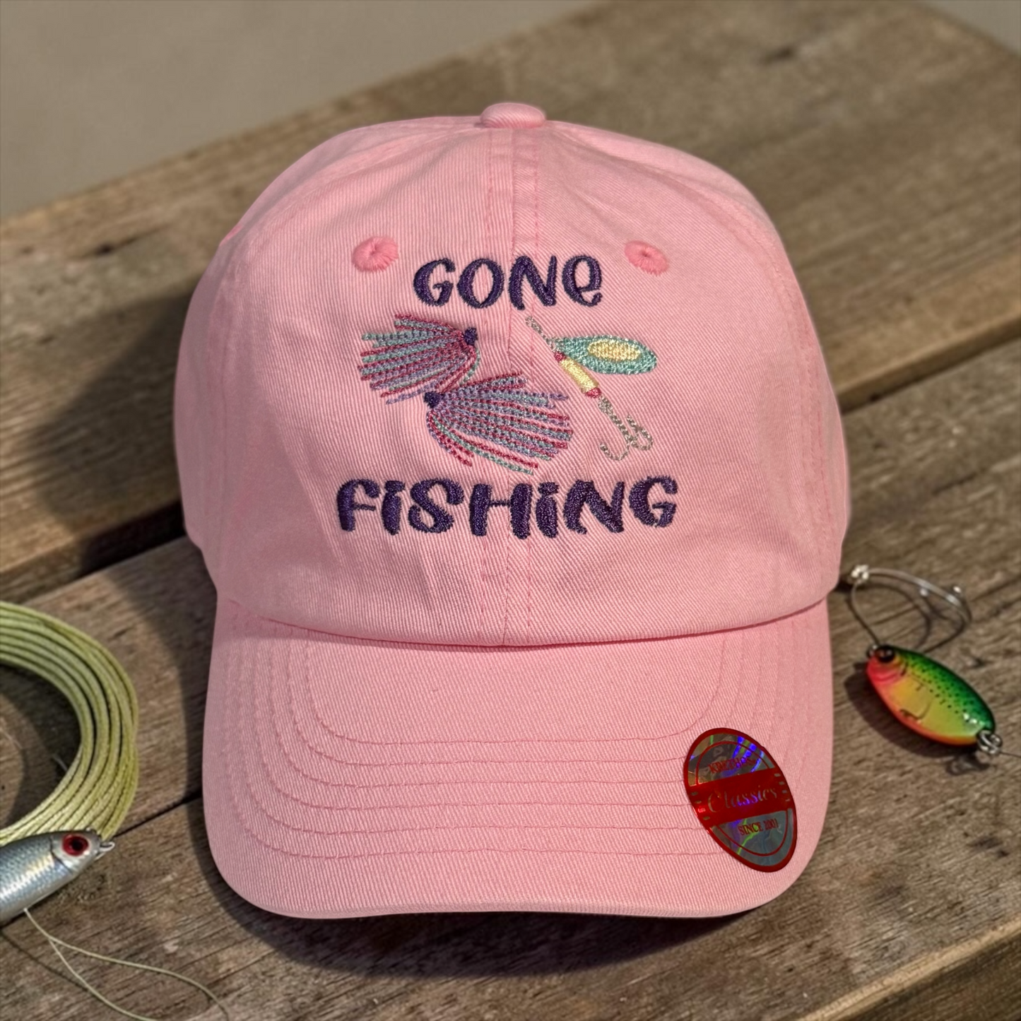 Infant Toddler Kid Personalized Pink GONE FISHING Cap