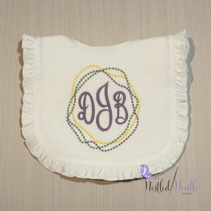 Girl Personalized Mardi Gras Beads Monogrammed Ruffle Baby Bib