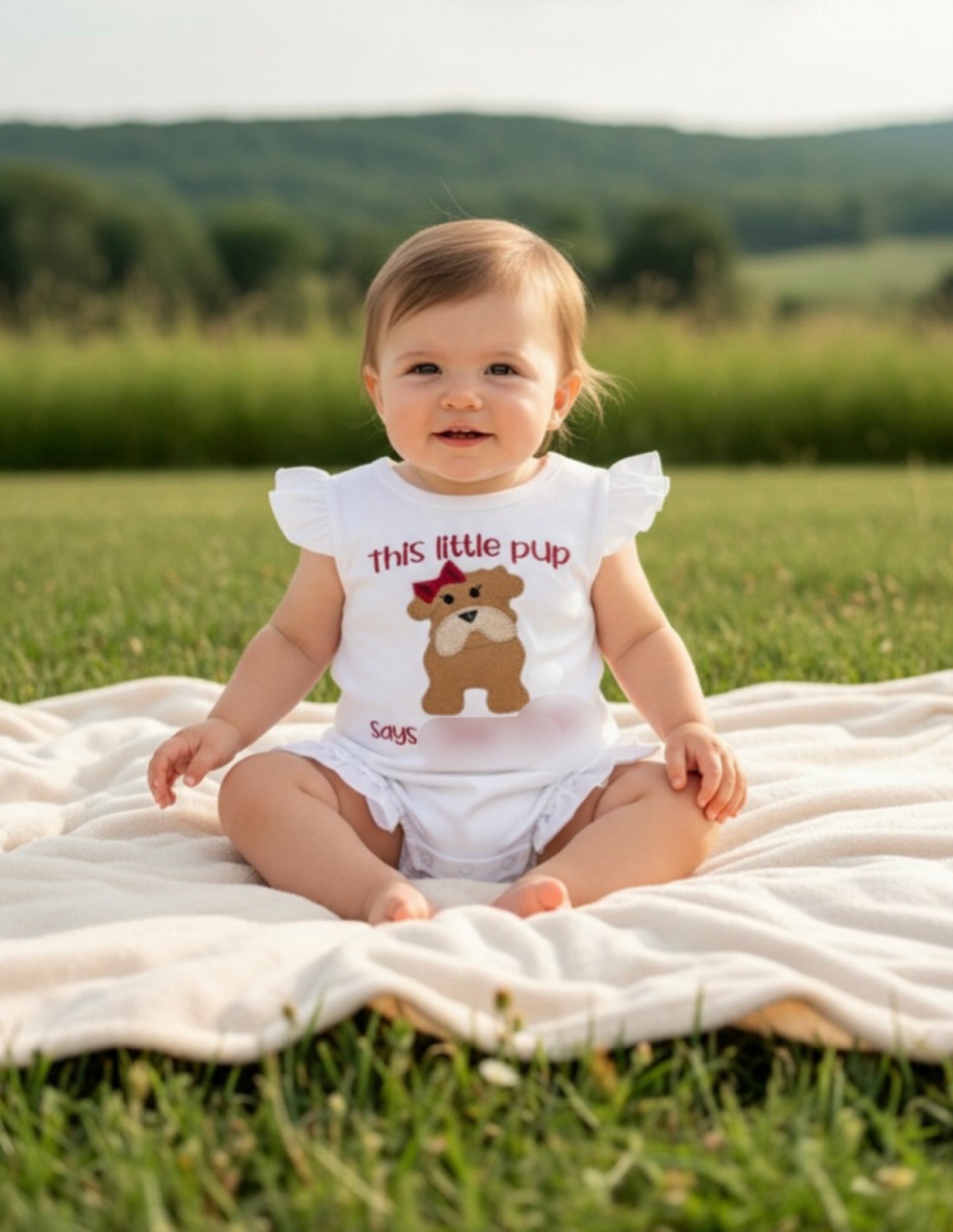 Girl Brown BULLDOG Appliqué Embroidered Top