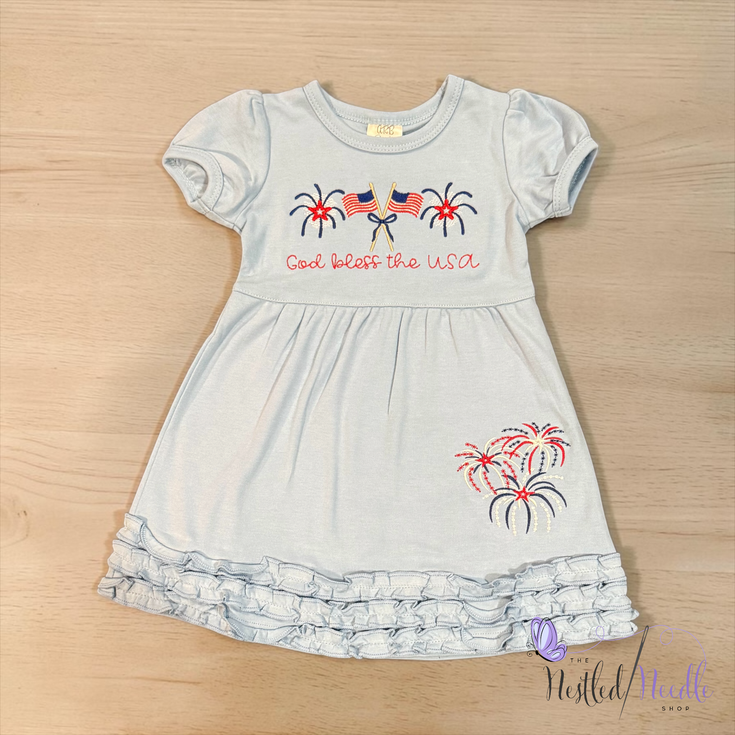 Girl Personalized Patriotic SS Ruffle Dress