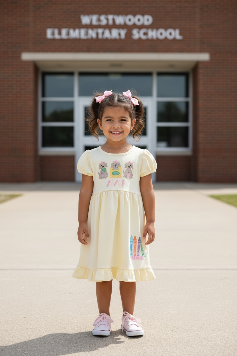 Girl Personalized Back to School Puppies Dress