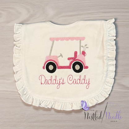 Girl Golf Themed Ruffle Baby Bib & Burp Cloth Set