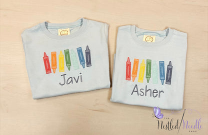 Boy Personalized Row of Crayons Shirt