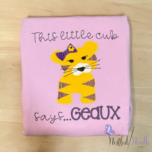 Girl "Geaux" TIGER Appliqué Embroidered Top