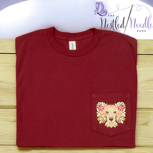 Women's Floral Dog Pocket Tee (Choose BREED!)