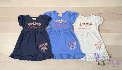 Girl Personalized Patriotic SS Ruffle Dress