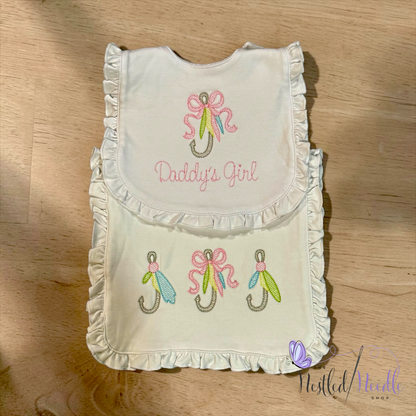 Daddy’s Girl Fishing Lures Ruffle Bib and Burp Cloth Set