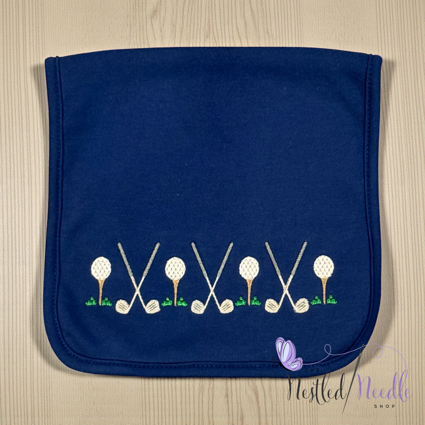 Boy Golf Themed Baby Bib & Burp Cloth Set