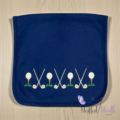 Boy Golf Themed Baby Bib & Burp Cloth Set
