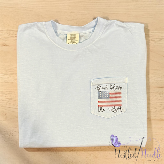 Women's Patriotic American Flag Pocket Tee