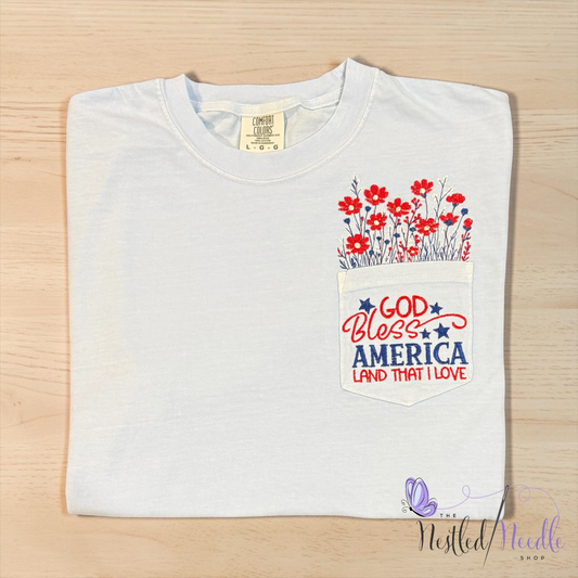 Women's Patriotic Floral Pocket Tee