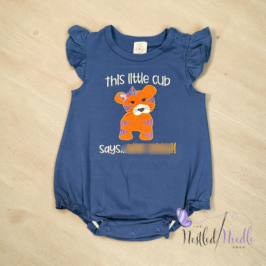 Girl Navy TIGER Appliqué Embroidered Top
