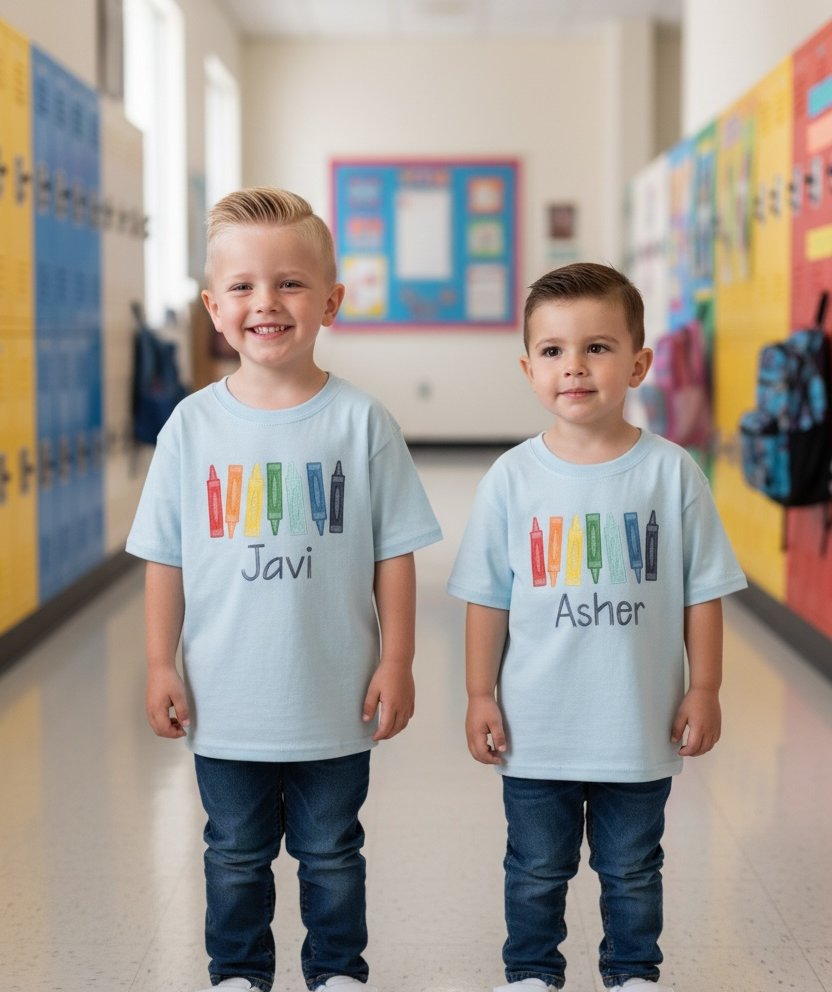 Boy Personalized Row of Crayons Shirt