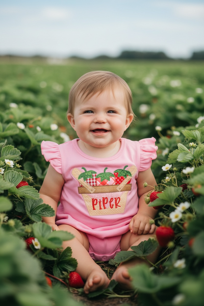 Girl Personalized Strawberry Basket Appliqué