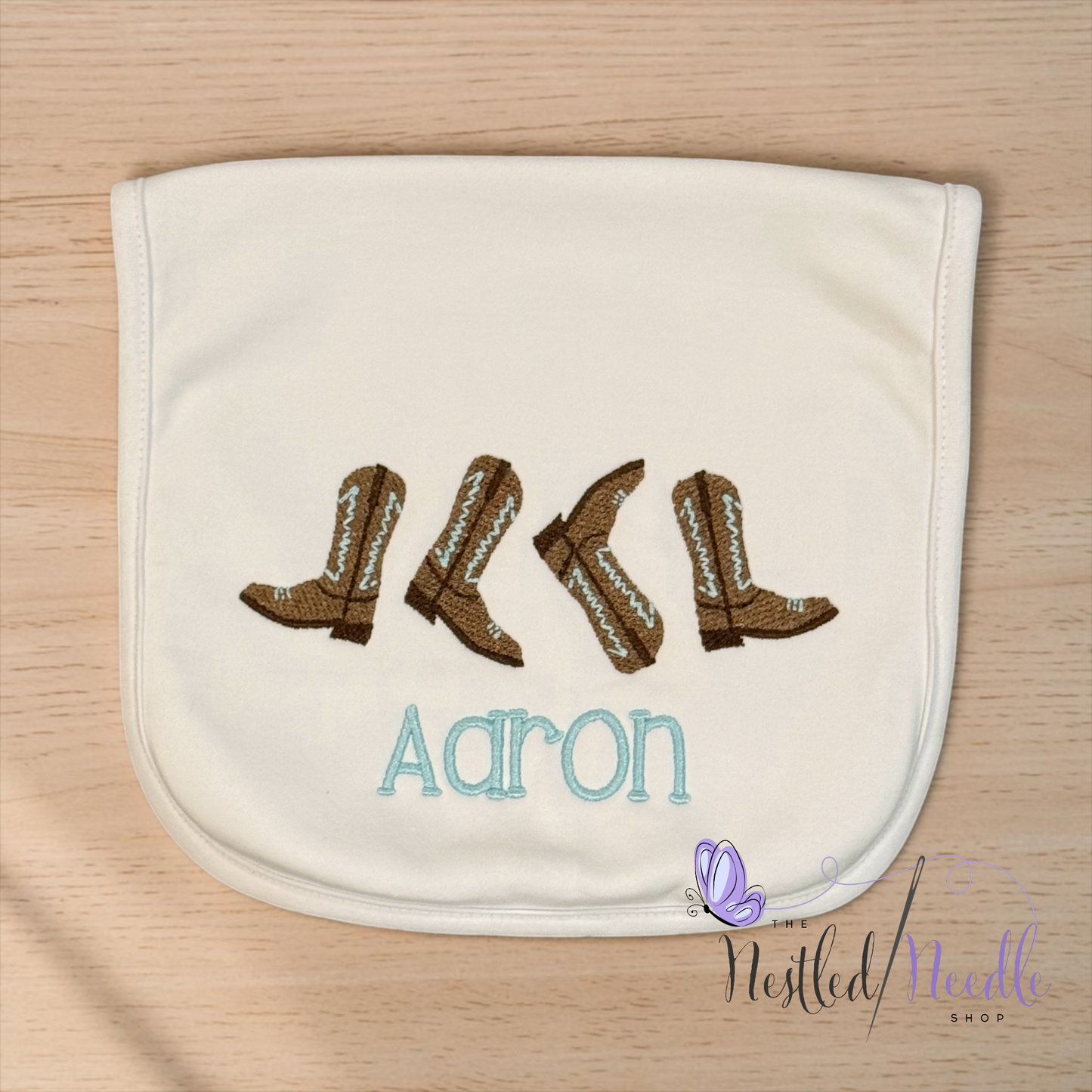 Boy Western Cowboy Themed Baby Bib & Burp Cloth Set
