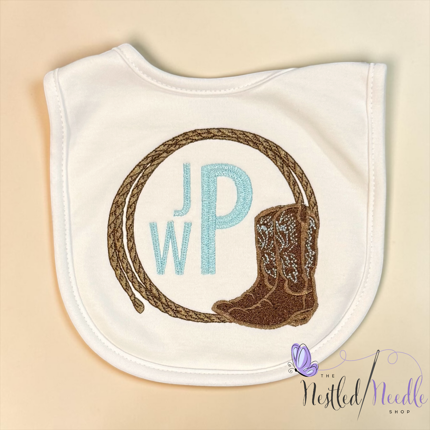 Boy Western Cowboy Themed Baby Bib & Burp Cloth Set