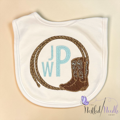 Boy Western Cowboy Themed Baby Bib & Burp Cloth Set