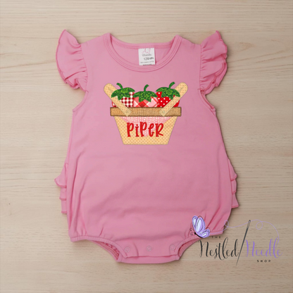 Girl Personalized Strawberry Basket Appliqué
