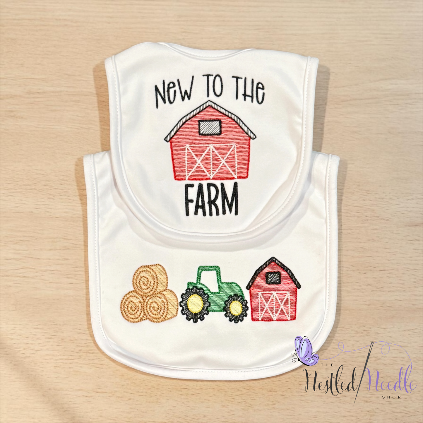Boy Farm Themed Baby Bib & Burp Cloth Set