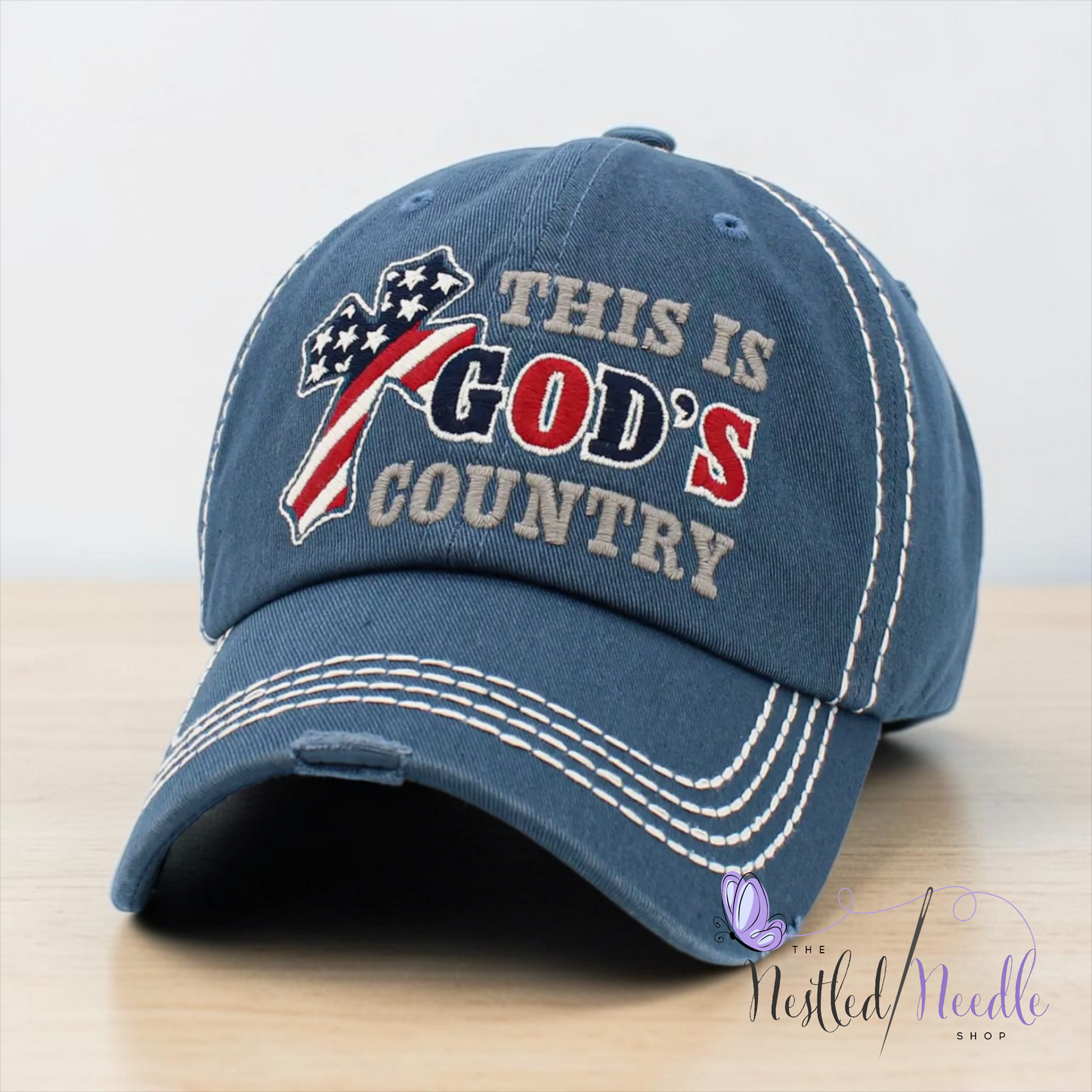 Women’s "This Is God's Country" Patriotic Cross Vintage Style Cap