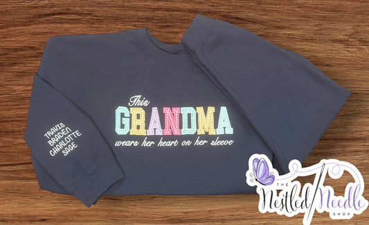 Women's “This Grandma Wears Her Heart on Her Sleeve” Personalized Tee/Sweatshirt