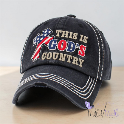 Women’s "This Is God's Country" Patriotic Cross Vintage Style Cap