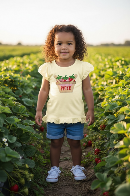 Girl Personalized Strawberry Basket Appliqué
